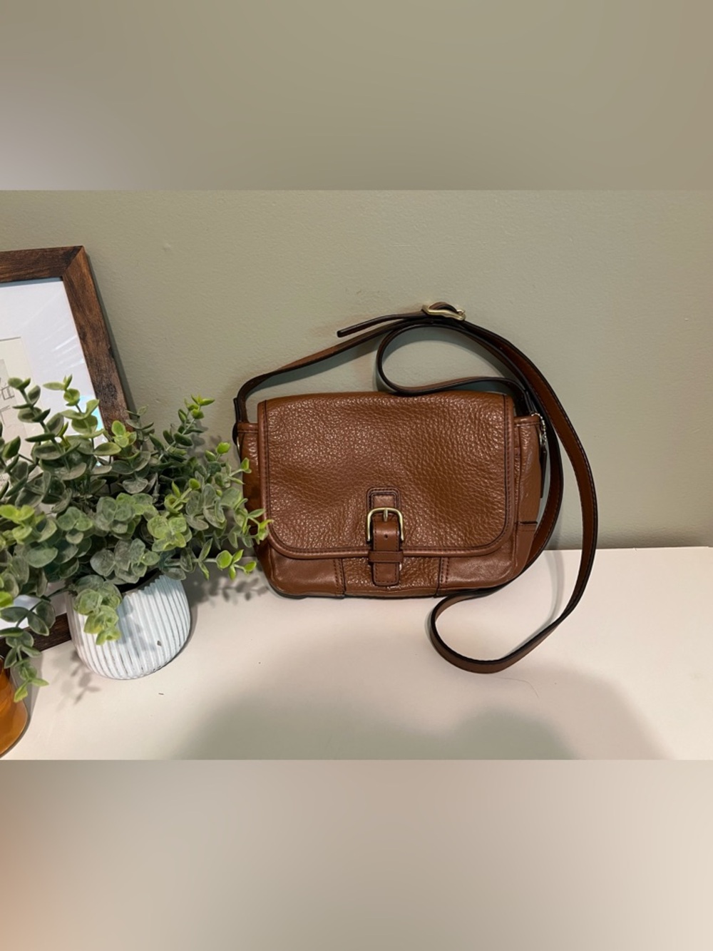 Vintage Coach Saddle Brown Crossbody Camera Bag Brass/Gold Hardware